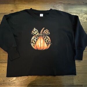 Fall Black sweatshirt Large printed leopard print detail bow small oversized